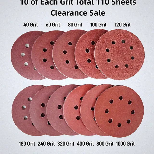 110Pcs Orbital Sandpaper Assortment 5in 8-Hole Hook Loop Orbital Sander Paper