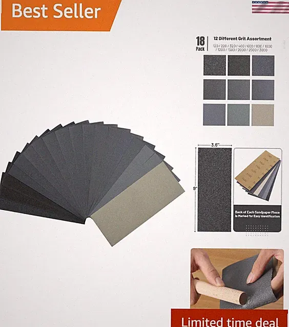 18 Sheets Bates Sandpaper Set - High Quality for Automotive, Wood, and Metal
