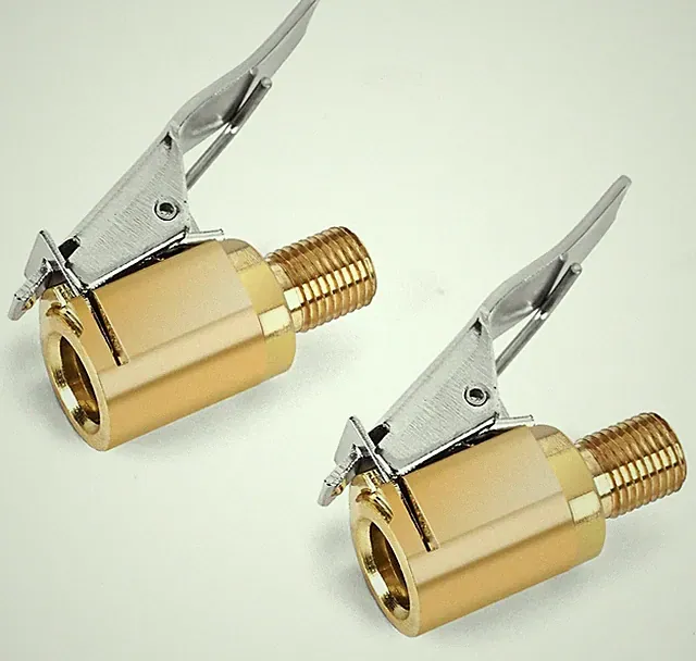 2-Pack Brass Tire Air Chuck, Locking Quick Connect Inflator Hose Adapter, No Lea