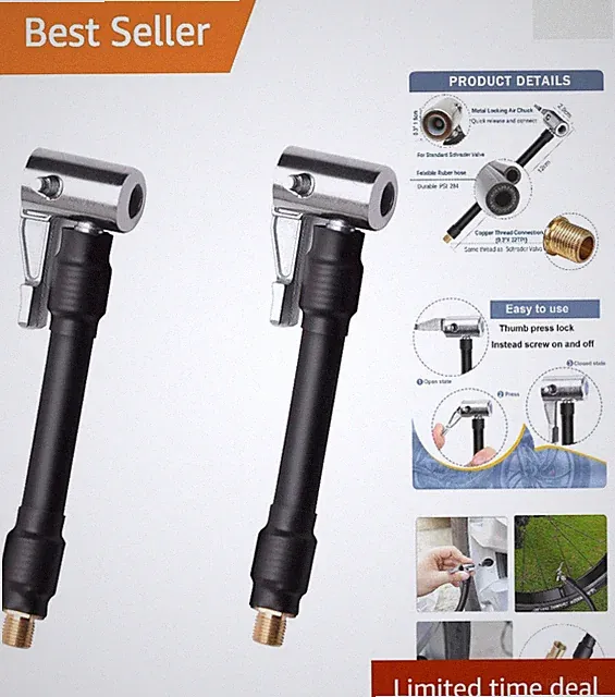 Durable Air Inflator Hose Adapter - Lock On Connection for Standard Tire Valves