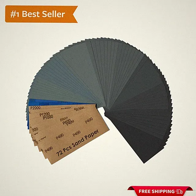 Professional 72PC Wet/Dry Sanding Sheets - 9x3.6 Inch for Home & Automotive Use