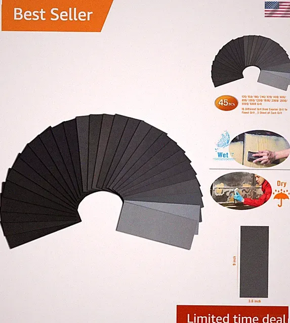 Versatile 45PCS Waterproof Sanding Paper for Wood, Metal, and Automotive Care
