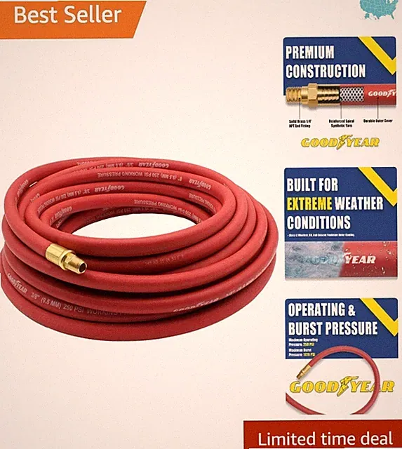 Versatile 50ft Red Rubber Air Hose - 250 PSI Max for DIY & Professional Use